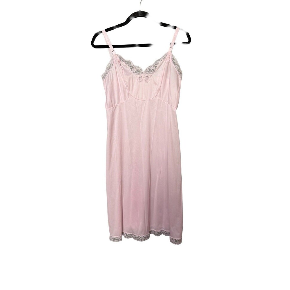 Vintage Sears Full Slip Pink Nylon Lace Trim Size 36 Adjustable Straps